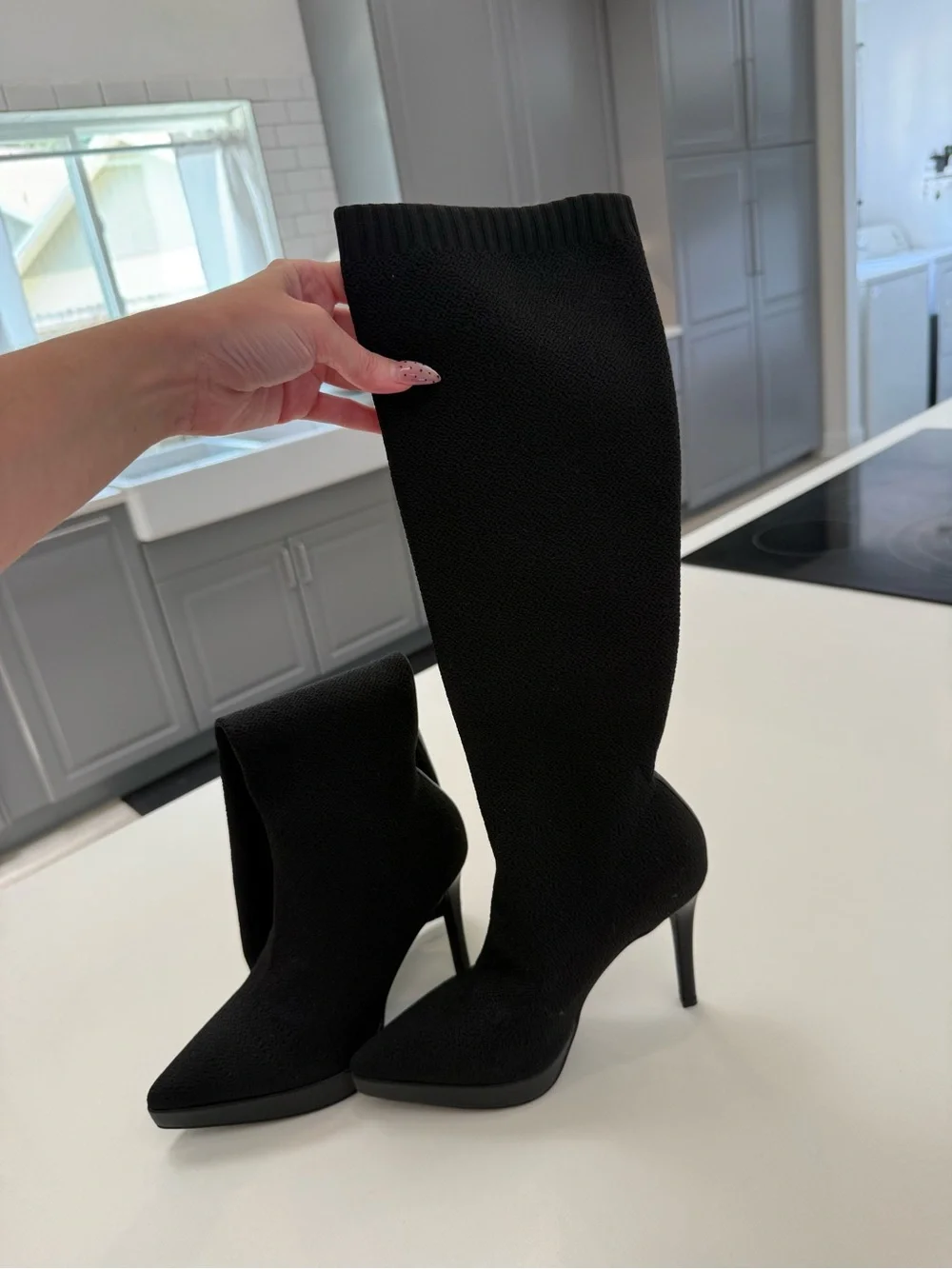 Cosy Island Black Stretch Over-the-Knee Stiletto Boots